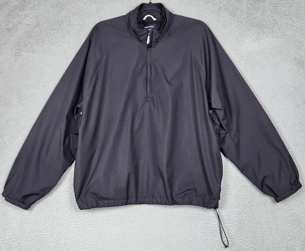 NAUTICA Windbreaker Mens Medium Black Quarter Zip Jacket Golf Hiking Zip Pockets